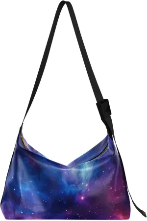 Cosmic Tree on Starry Night Sky Woman Large Cross Body Bag, Leather Shoulder Bag, Cross Body Faux Leather Bag