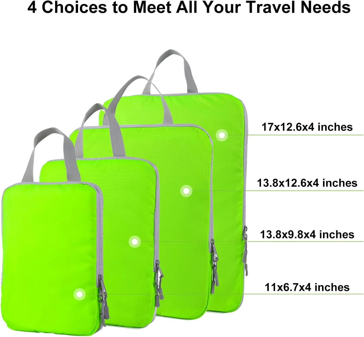COVAX 4 Set Compression Packing Cubes, Travel Luggage Organizers and Storage Packing Cubes, Fluorescent Green