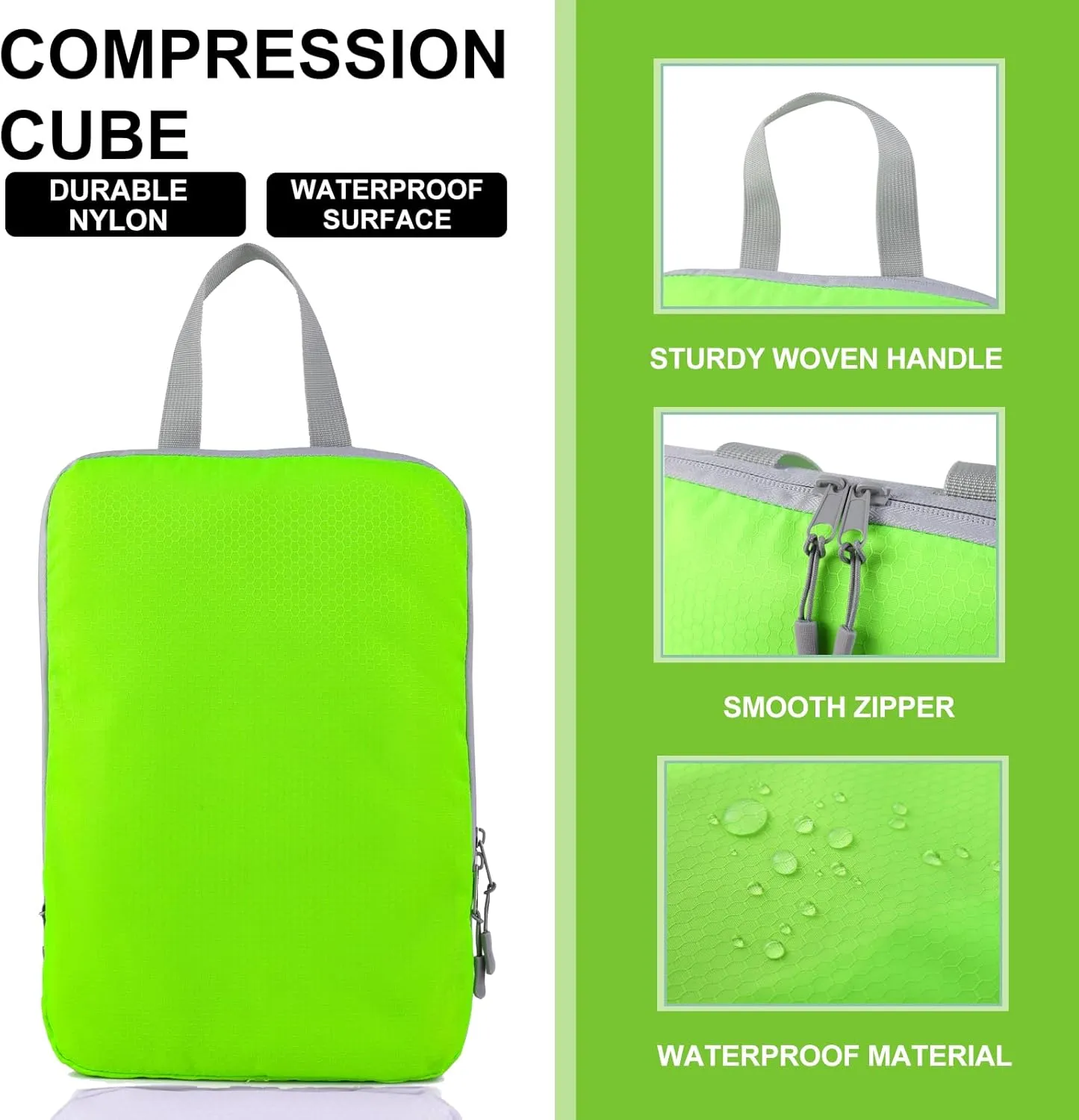 COVAX 4 Set Compression Packing Cubes, Travel Luggage Organizers and Storage Packing Cubes, Fluorescent Green