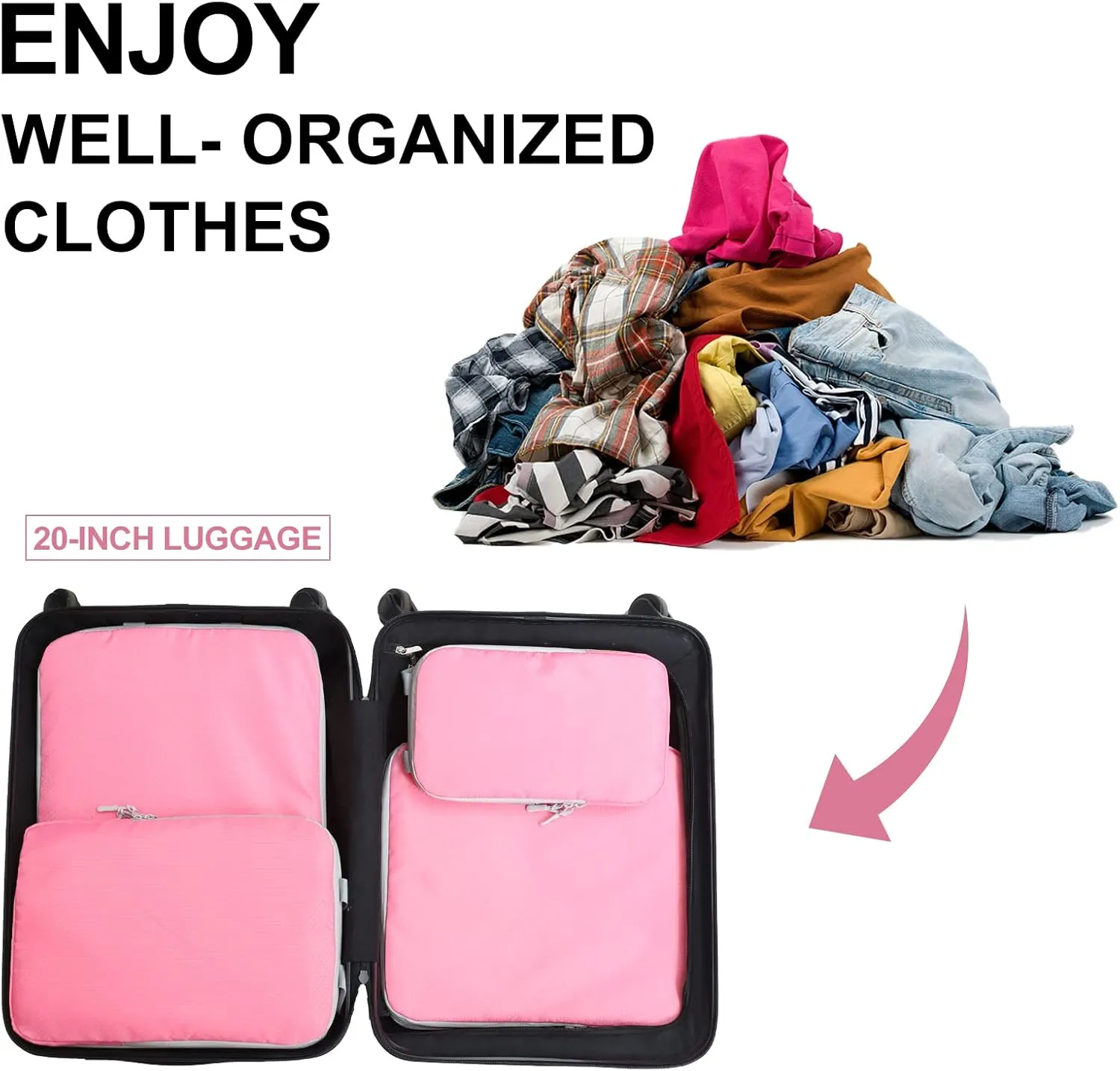 COVAX 4 Set Compression Packing Cubes, Travel Luggage Organizers and Storage Packing Cubes (Pink)