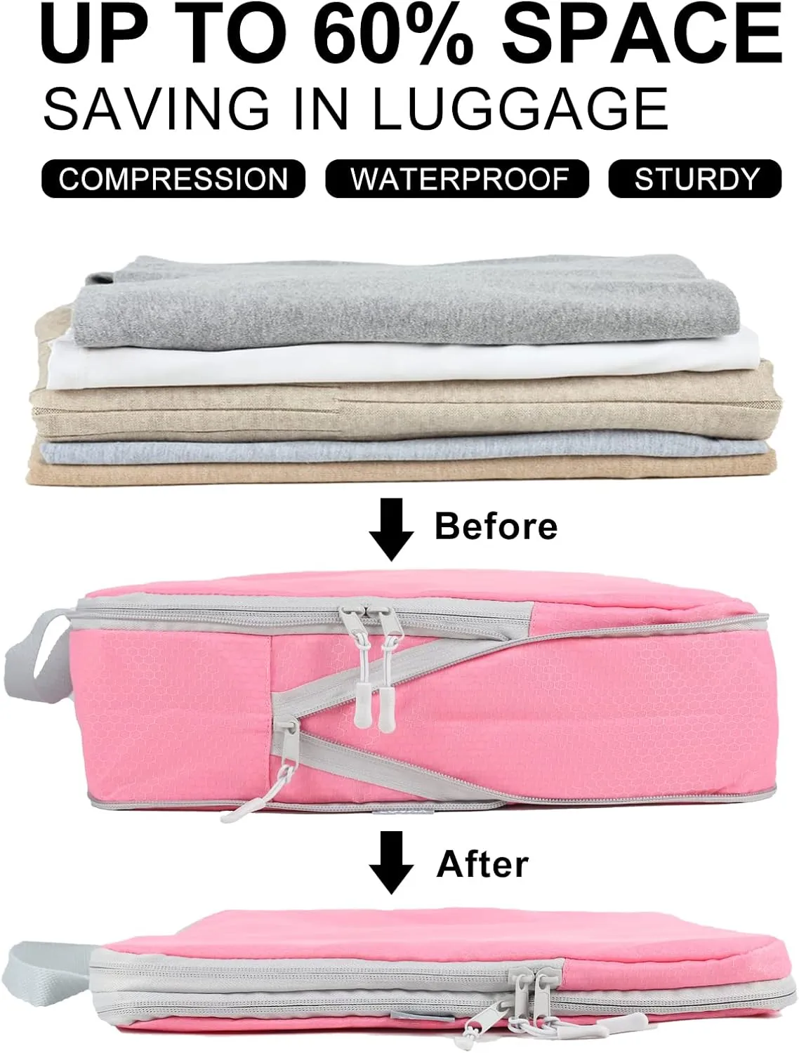 COVAX 4 Set Compression Packing Cubes, Travel Luggage Organizers and Storage Packing Cubes (Pink)