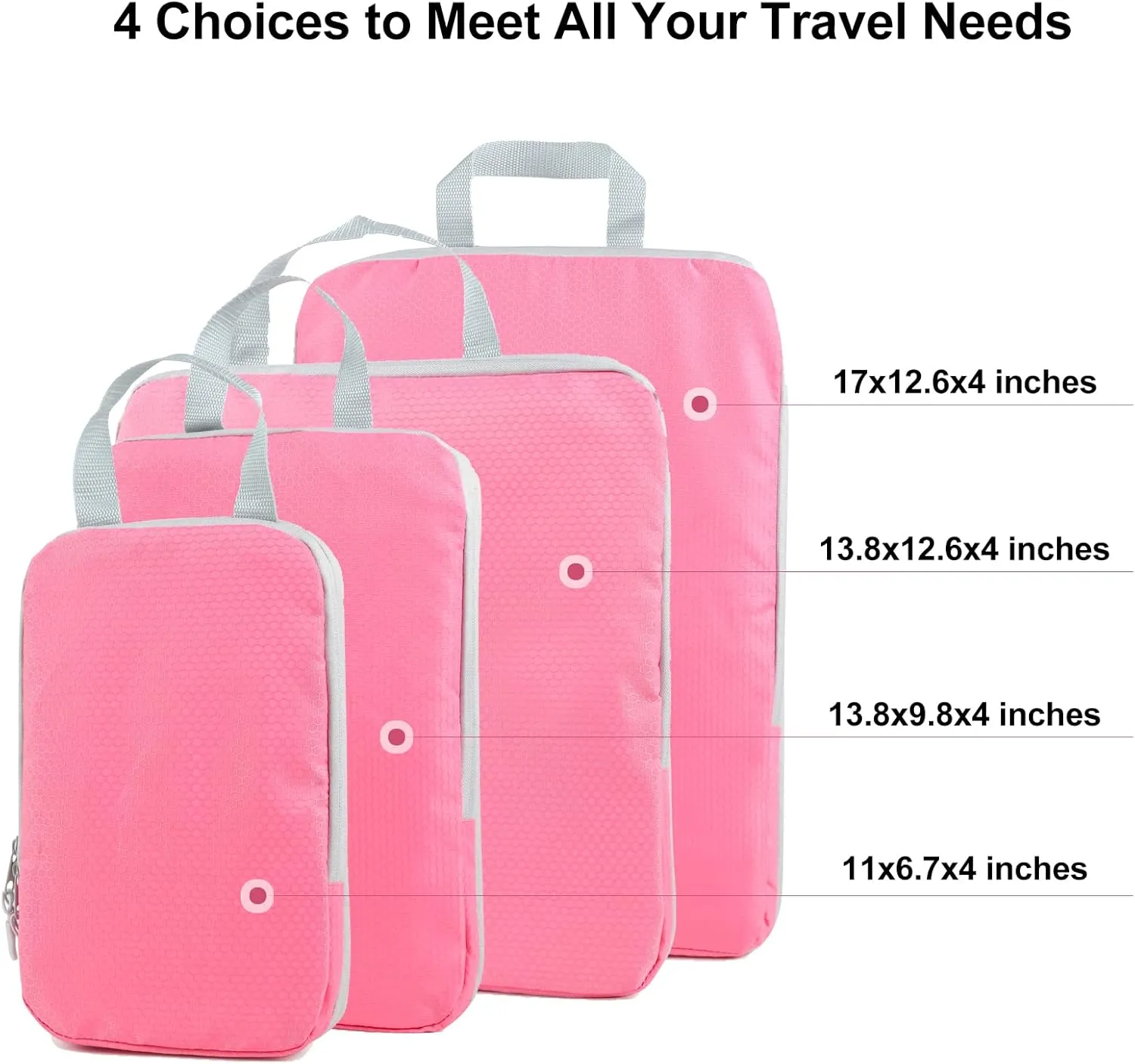 COVAX 4 Set Compression Packing Cubes, Travel Luggage Organizers and Storage Packing Cubes (Pink)