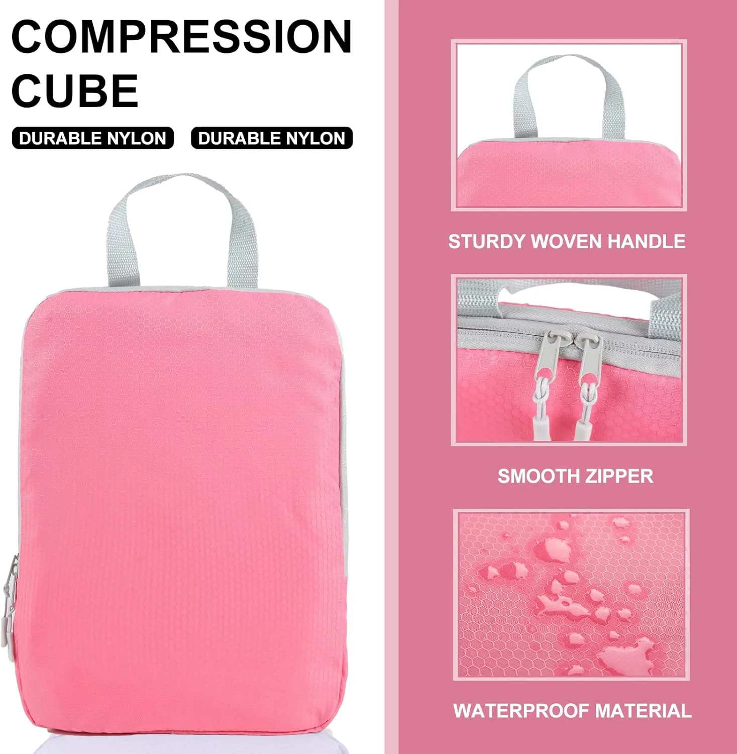 COVAX 4 Set Compression Packing Cubes, Travel Luggage Organizers and Storage Packing Cubes (Pink)