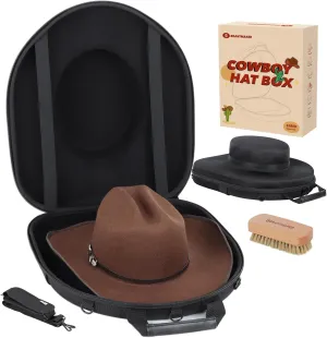 Cowboy Hat Box, Cowboy Hat Case for Travel, Crush Proof Hat Storage Carrier with Shoulder Starp & Hat Brush, for Cowboy/Fedora/Panama Hat (Internal Dimensions:16.5" x 14.1" x 5.4")