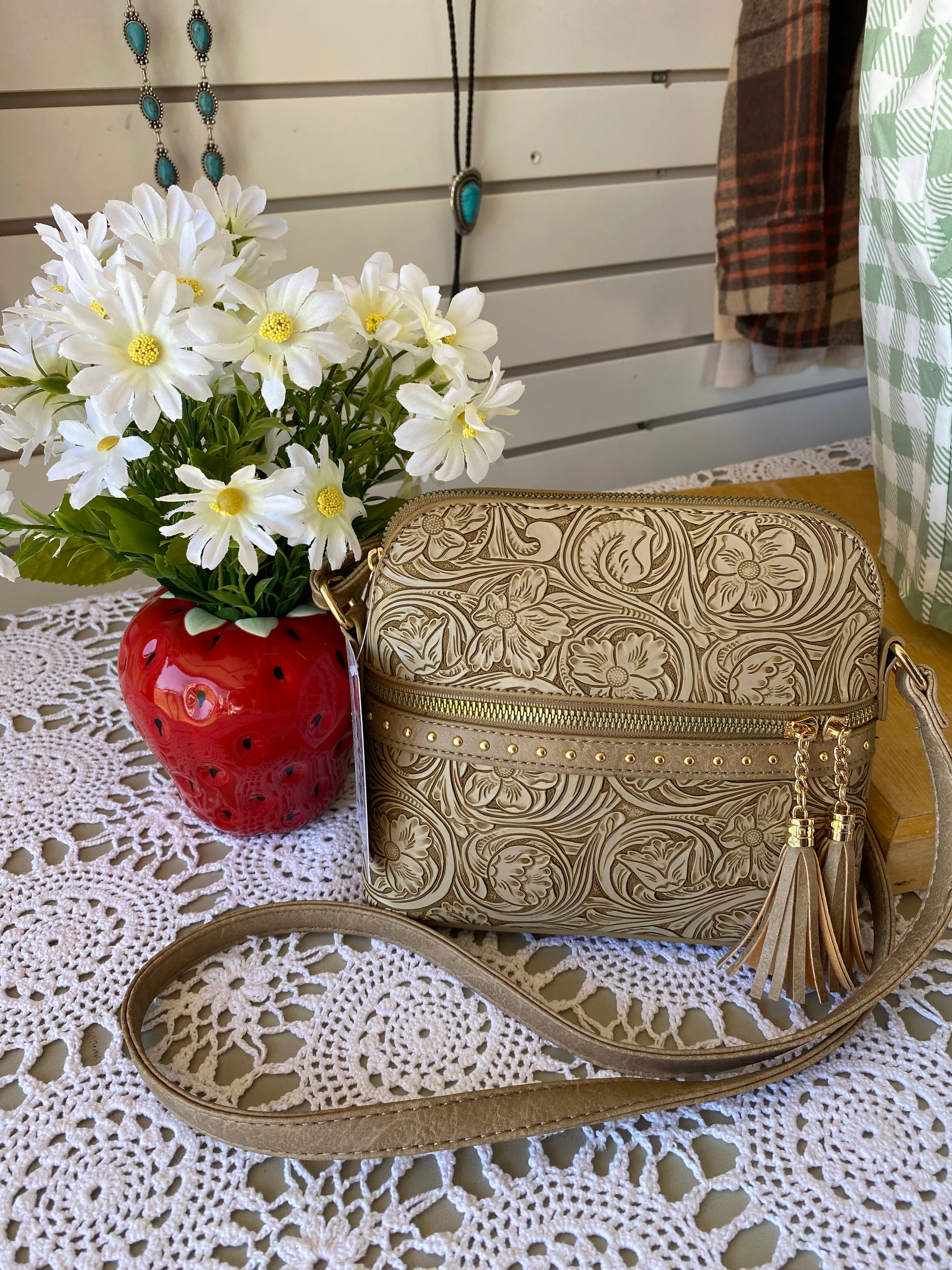 Cream Embossed Purse