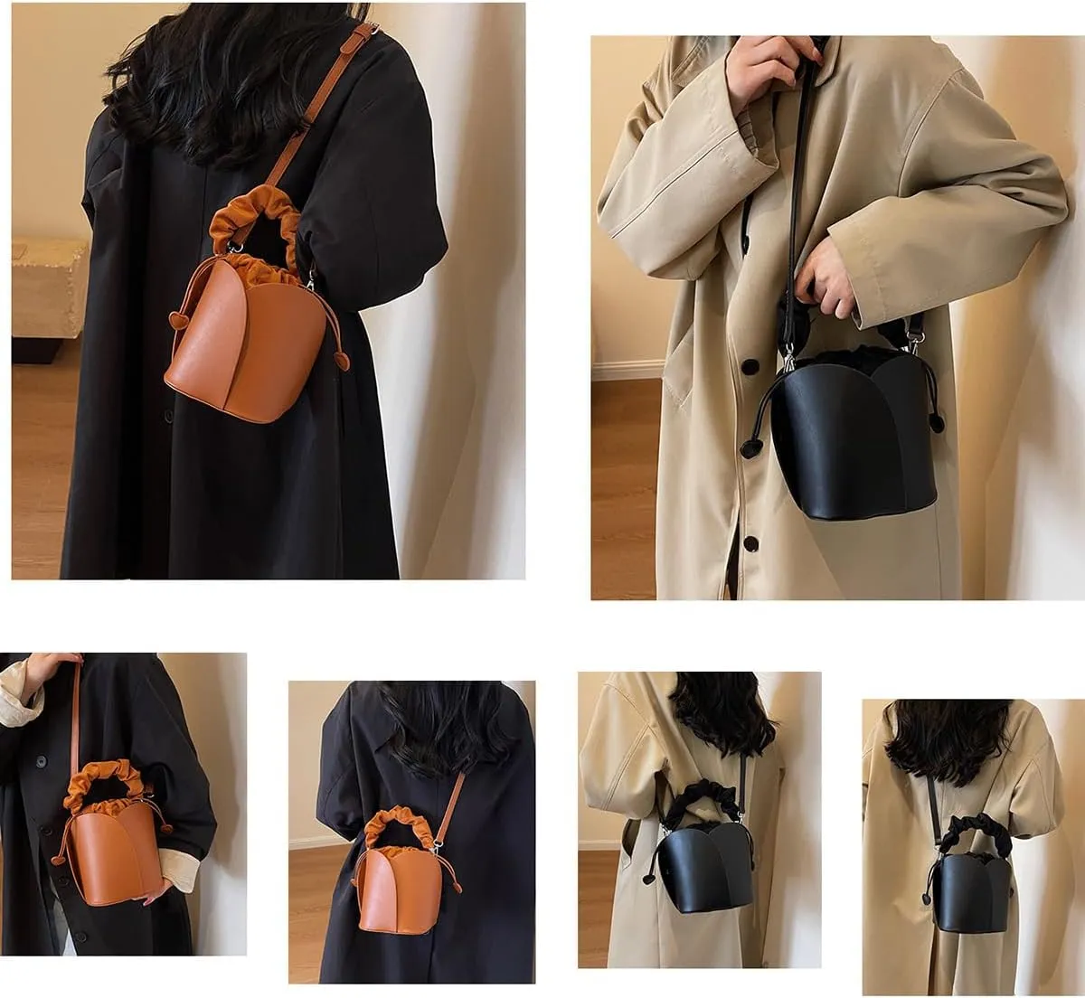 Creative Petal Bag - Large Capacity Design Shoulder Bags for Women, PU pleated drawstring handbag (A)