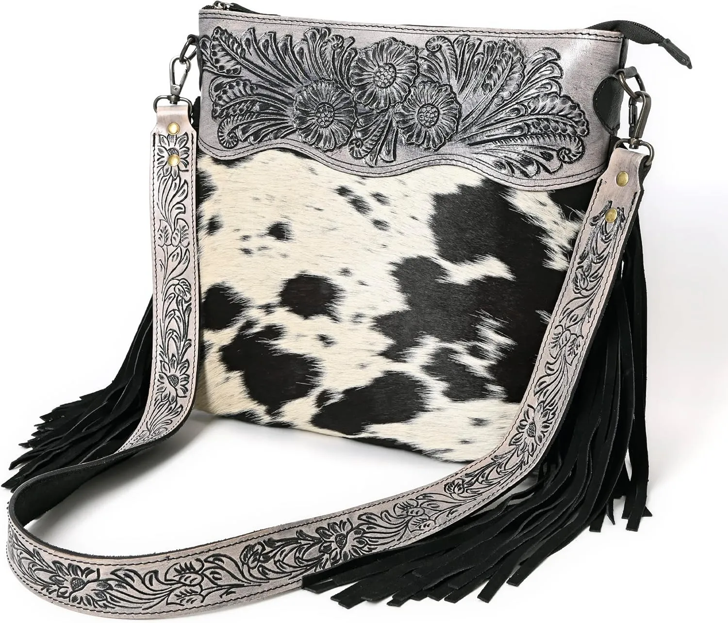 Crimson HandtooledCowhide Shoulder Bag