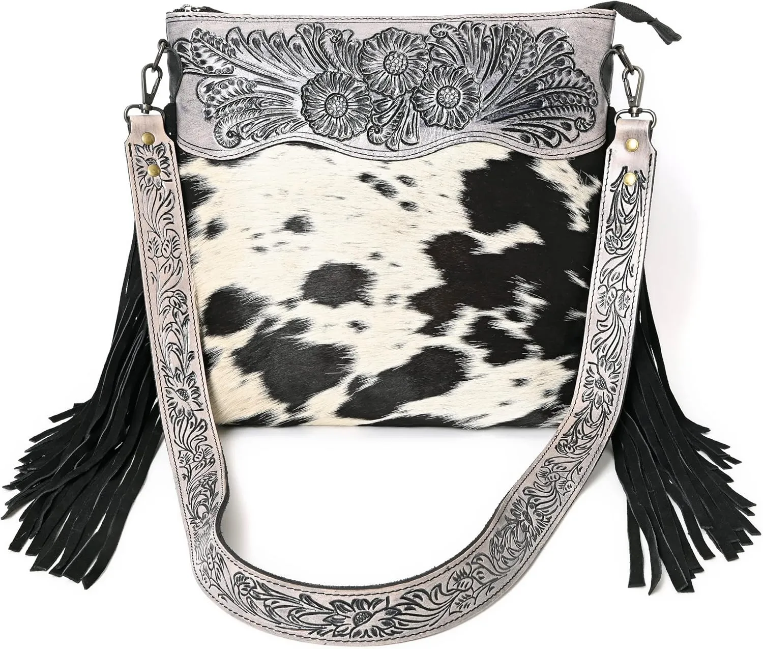Crimson HandtooledCowhide Shoulder Bag