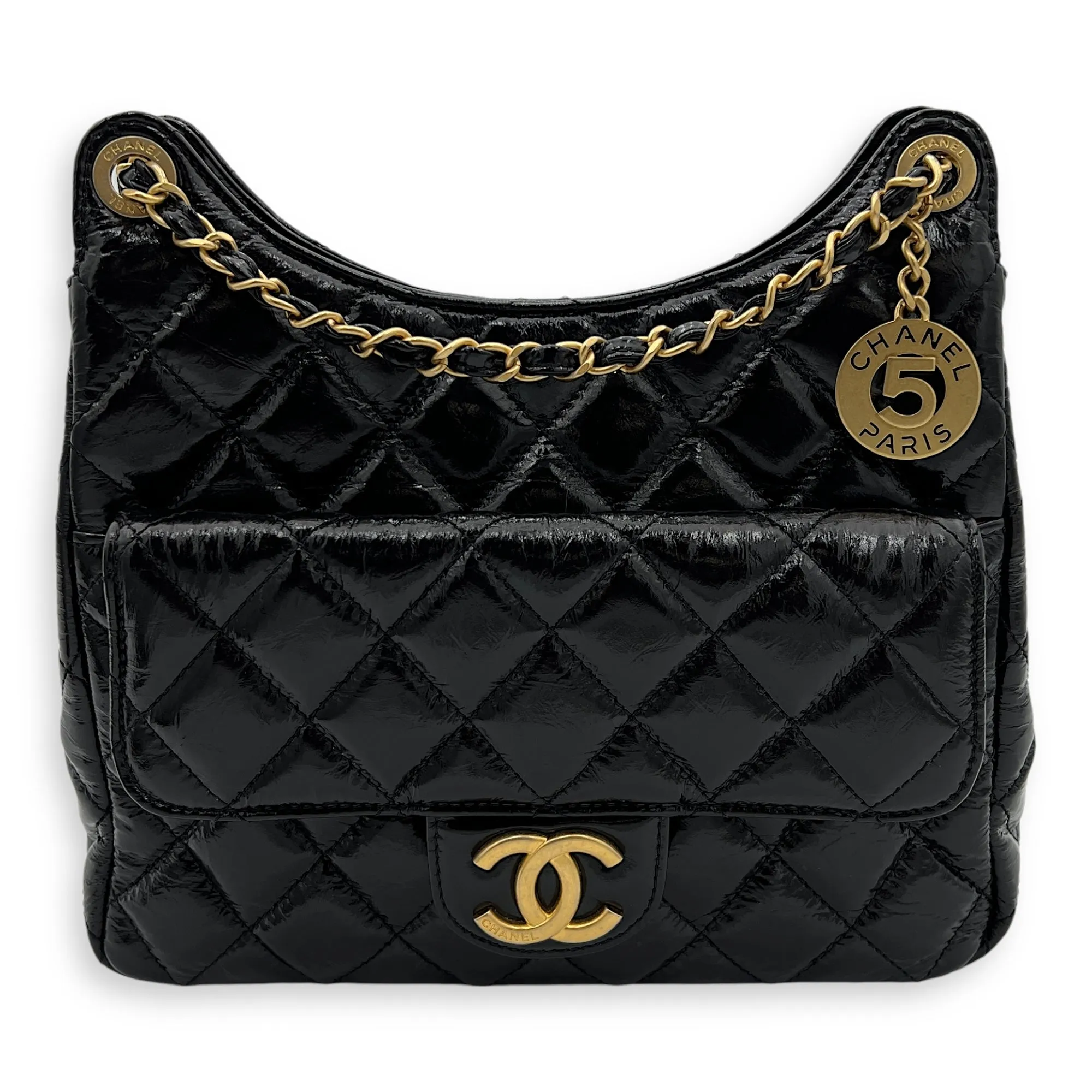 Crinkled Bag in Calfskin, Black Hobo Gold hardware Shoulder Seasonal sale Most-wanted