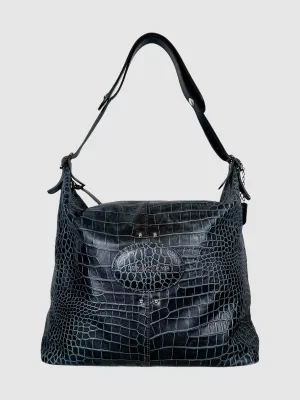 Croc Embossed Leather Shoulder Bag