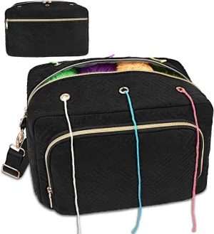 Crochet Bag Organizer, Yarn Storage Organizer, Yarn Holder for Crochet with Adjustable Shoulder Straps, Knitting Bag for Crocheting, Crochet Hook Case Gifts for Crocheters (Black)