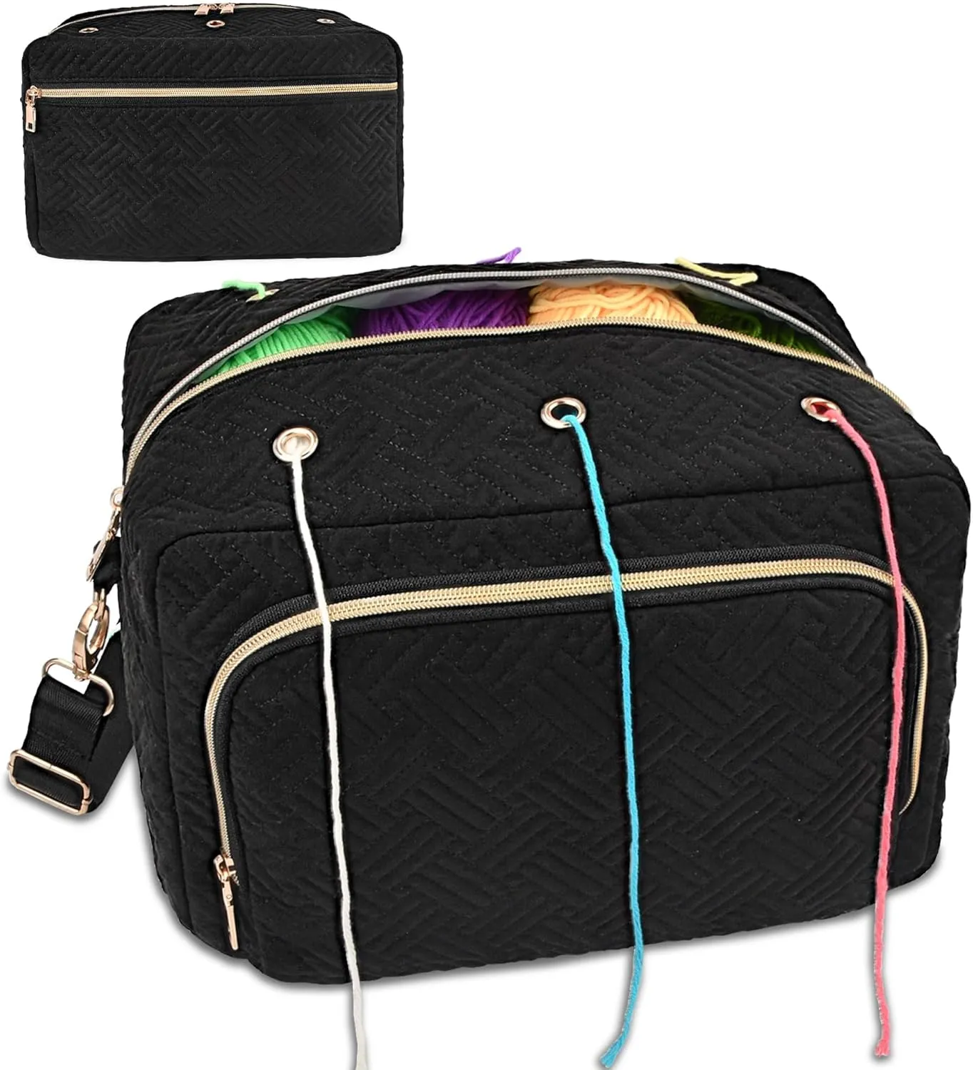 Crochet Bag Organizer, Yarn Storage Organizer, Yarn Holder for Crochet with Adjustable Shoulder Straps, Knitting Bag for Crocheting, Crochet Hook Case Gifts for Crocheters (Black)
