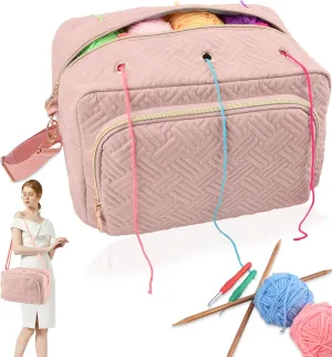 Crochet Bag Organizer, Yarn Storage Organizer, Yarn Holder for Crochet with Adjustable Shoulder Straps, Knitting Bag for Crocheting, Crochet Hook Case Gifts for Crocheters (Pink)