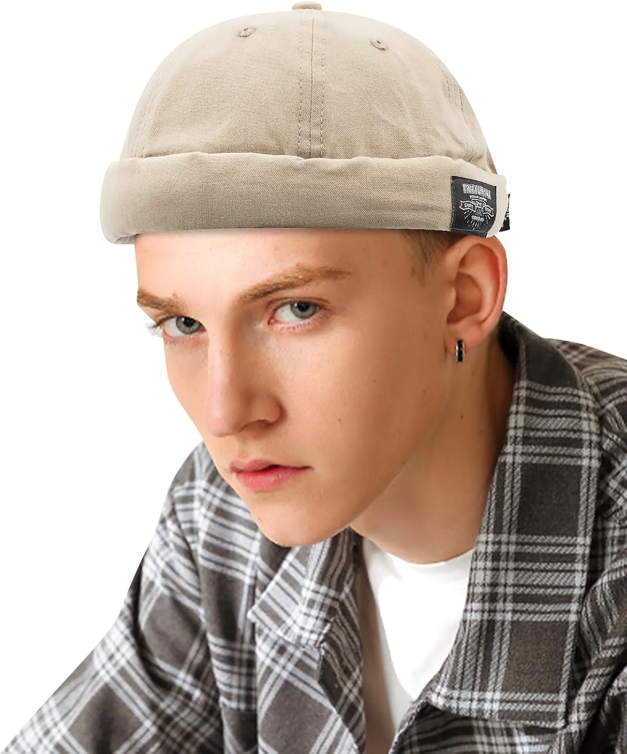 Croogo Brimless Docker Cap Unisex Rolled Cuff Harbour Hat Visor-Less Cap Cotton Beanie Landlord Hat Casual Sailor Skull Cap
