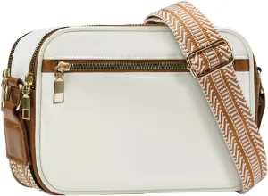 Cross Body Bag for Women, Leather Cross Body Purses for Workout Shopping, Shoulder Purses Cross Body Purses with Adjustable Wide Strap, White&brown