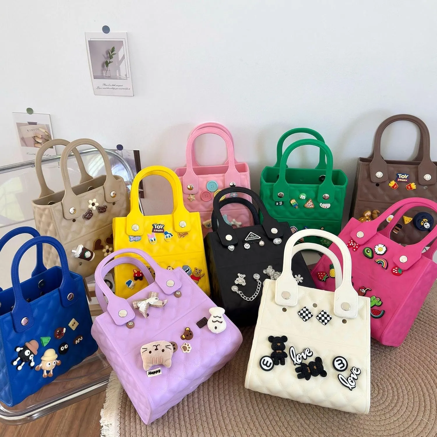 Cross-border high-end handbag New EVA beach bag Lingge small square bag fashion handbag DIY hole bag
