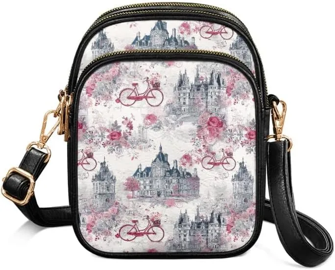 Crossbody Bag for Women Folk Skulls Travel PU Leather Shoulder Bag, Cats Dogs Pattern Small Cell Phone Purse Pouch