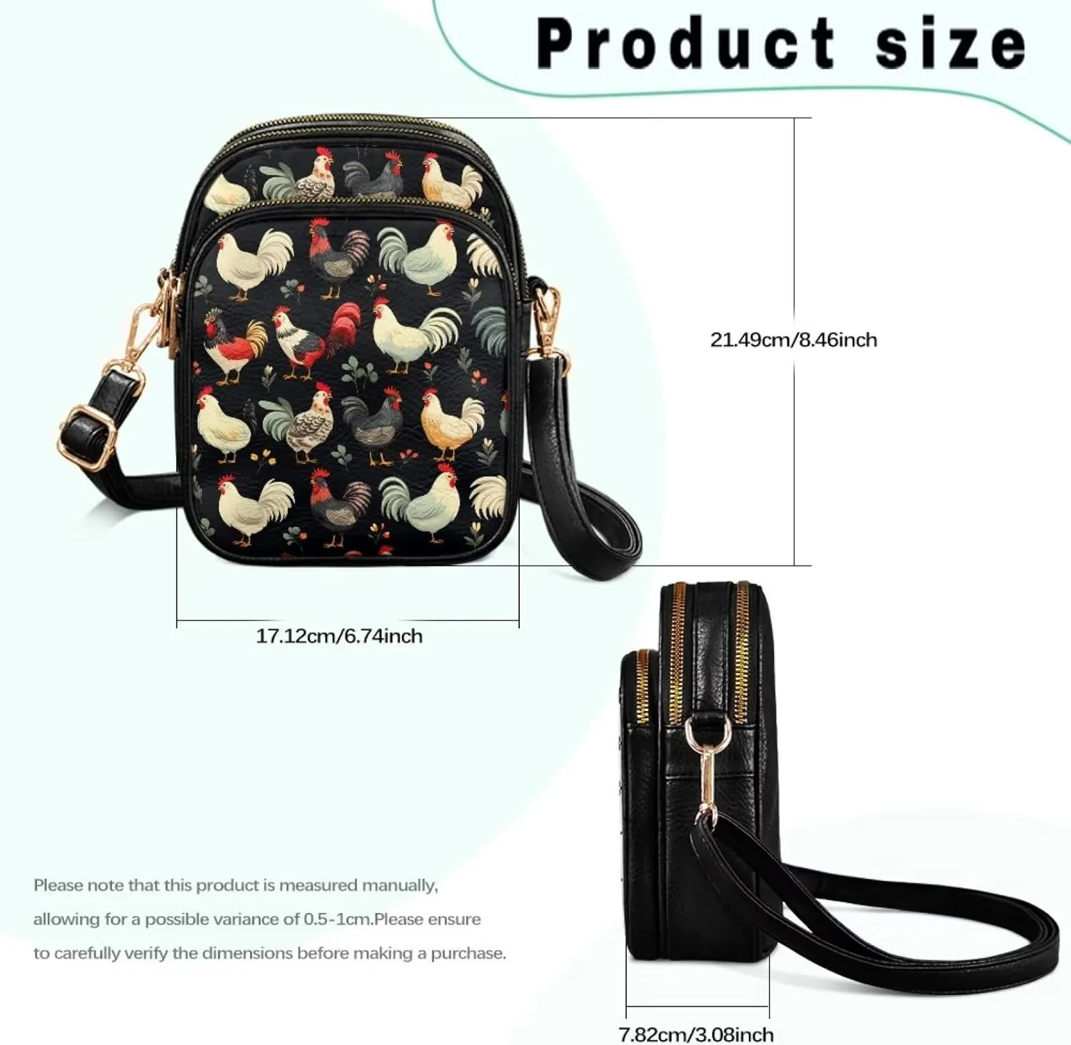 Crossbody Bag for Women Folk Skulls Travel PU Leather Shoulder Bag, Cats Dogs Pattern Small Cell Phone Purse Pouch