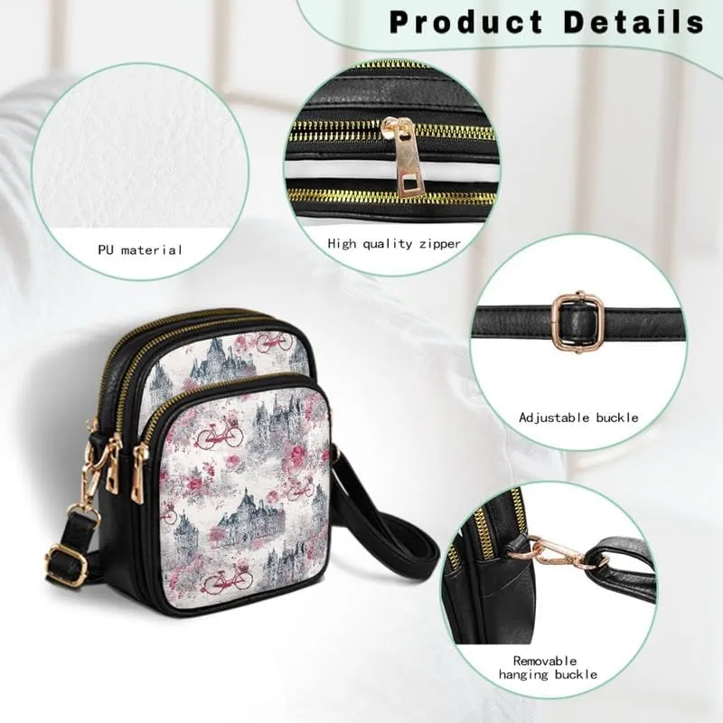 Crossbody Bag for Women Folk Skulls Travel PU Leather Shoulder Bag, Cats Dogs Pattern Small Cell Phone Purse Pouch