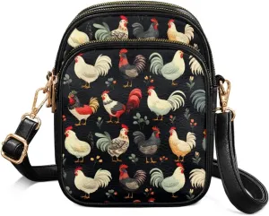 Crossbody Bag for Women Folk Skulls Travel PU Leather Shoulder Bag, Cats Dogs Pattern Small Cell Phone Purse Pouch