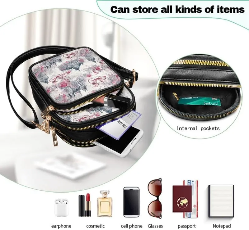 Crossbody Bag for Women Folk Skulls Travel PU Leather Shoulder Bag, Cats Dogs Pattern Small Cell Phone Purse Pouch