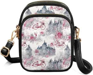 Crossbody Bag for Women Folk Skulls Travel PU Leather Shoulder Bag, Cats Dogs Pattern Small Cell Phone Purse Pouch