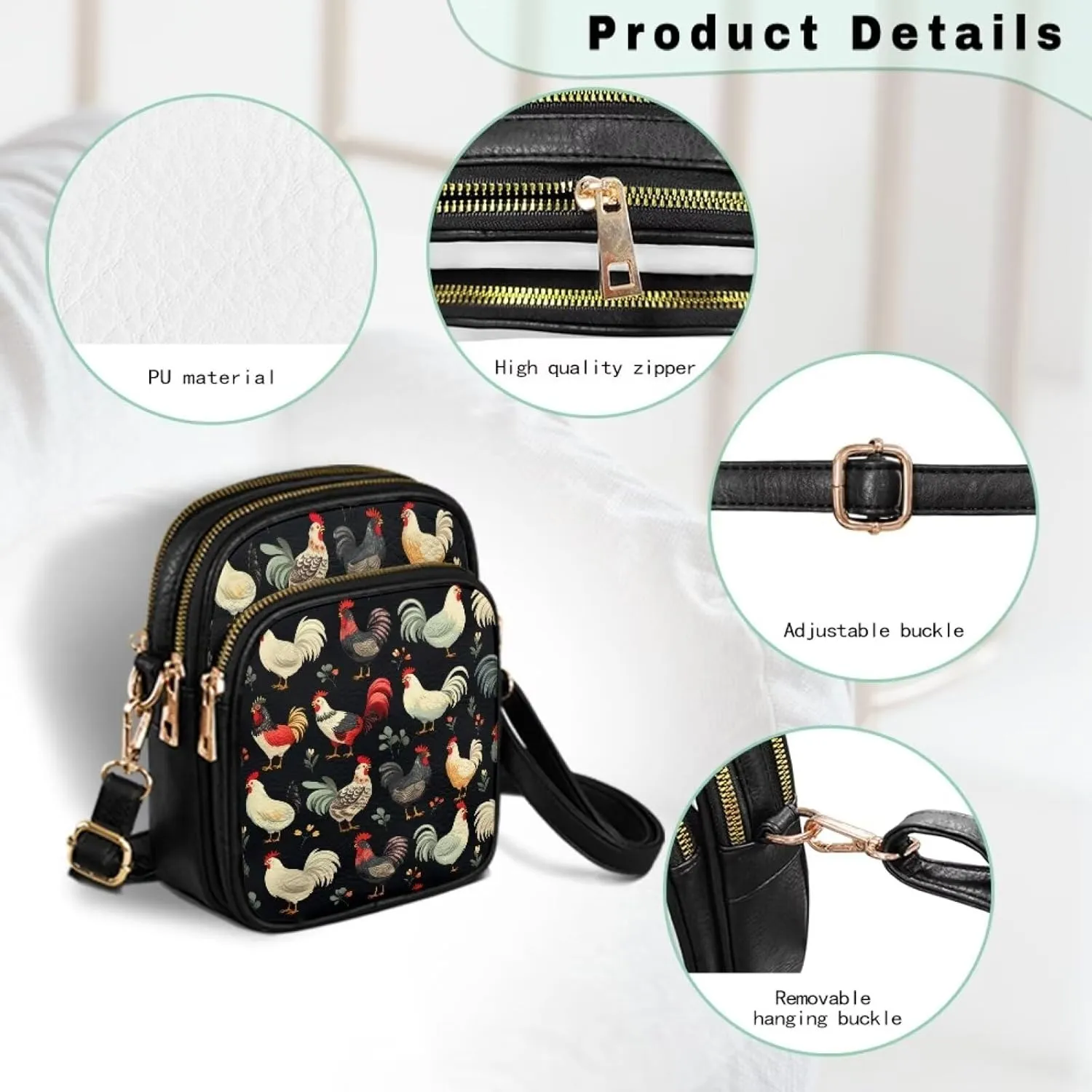 Crossbody Bag for Women Folk Skulls Travel PU Leather Shoulder Bag, Cats Dogs Pattern Small Cell Phone Purse Pouch