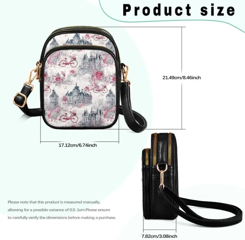 Crossbody Bag for Women Folk Skulls Travel PU Leather Shoulder Bag, Cats Dogs Pattern Small Cell Phone Purse Pouch