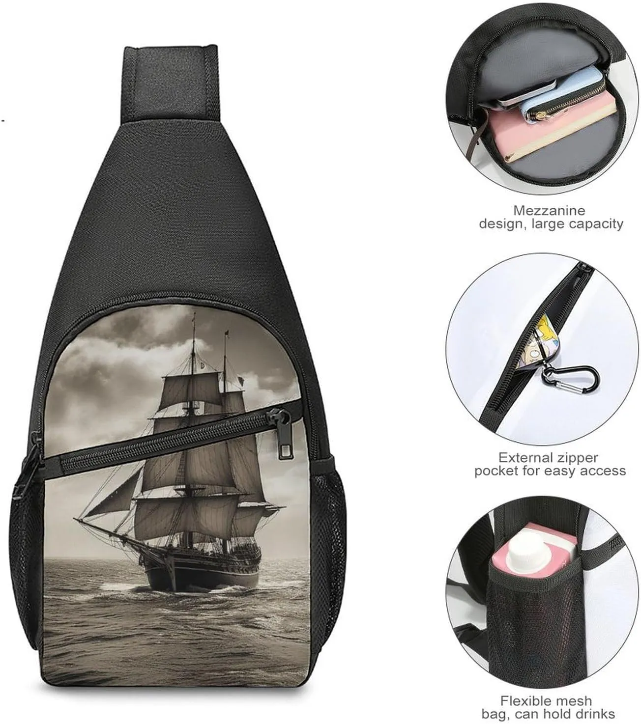 Crossbody Bag for Women Men Sling Bag Pirate Skull Chest Bag Crossbody Adjustable Shoulder Bag