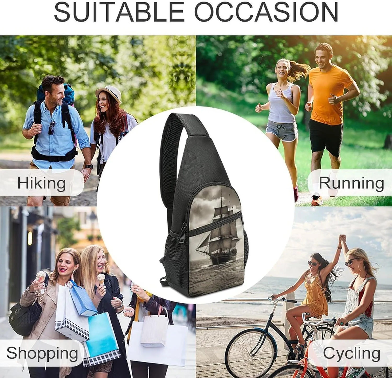 Crossbody Bag for Women Men Sling Bag Pirate Skull Chest Bag Crossbody Adjustable Shoulder Bag