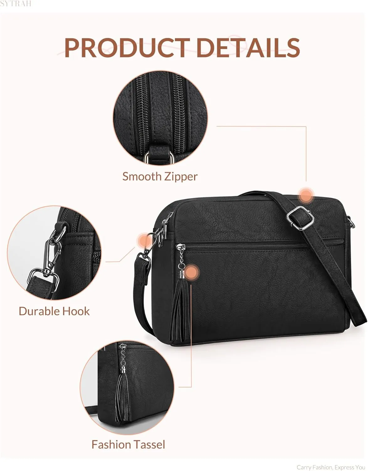 Crossbody Bags for Women, Crossbody Purse Soft Leather Purses for Women Shoulder Handbags with Tassel