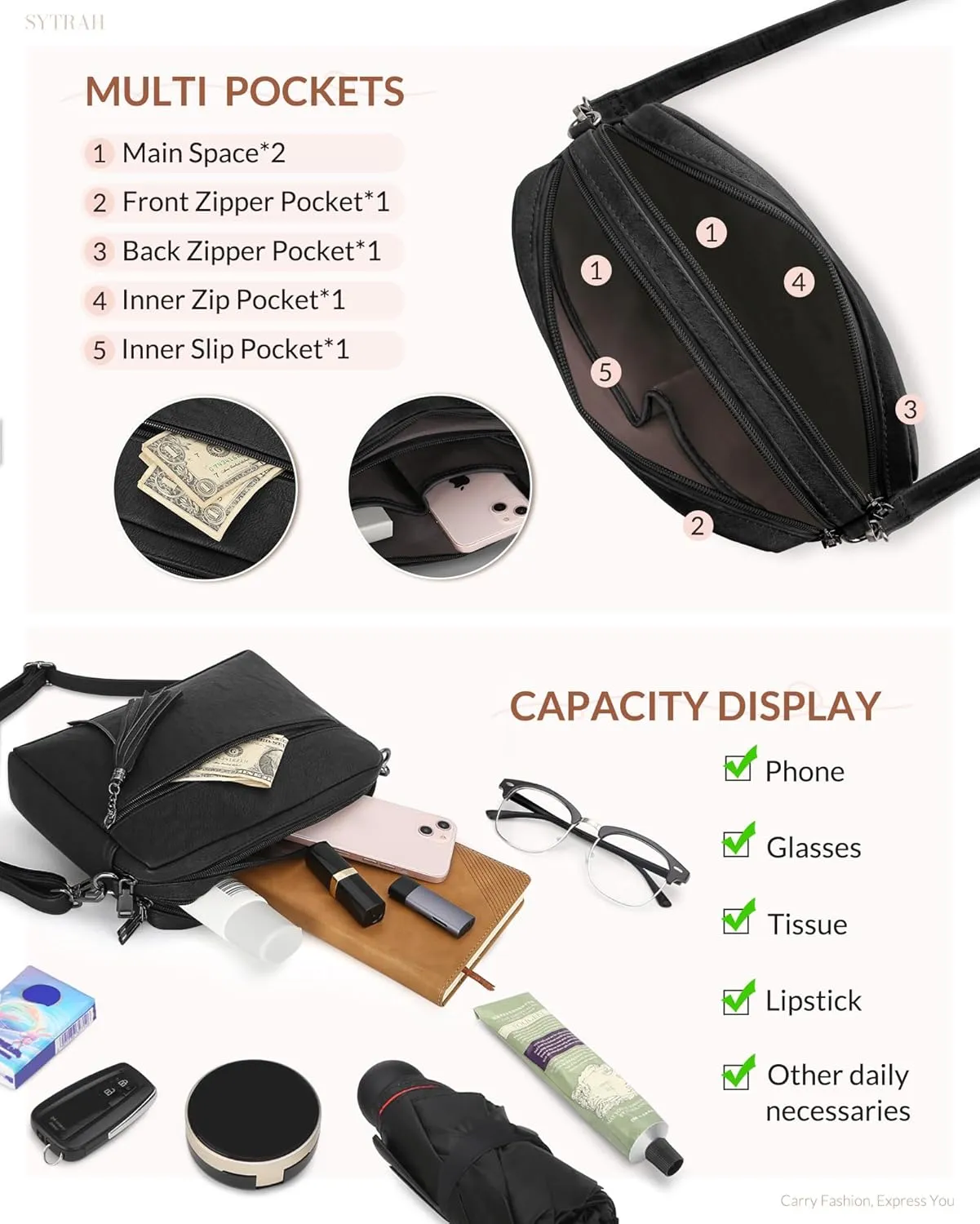 Crossbody Bags for Women, Crossbody Purse Soft Leather Purses for Women Shoulder Handbags with Tassel