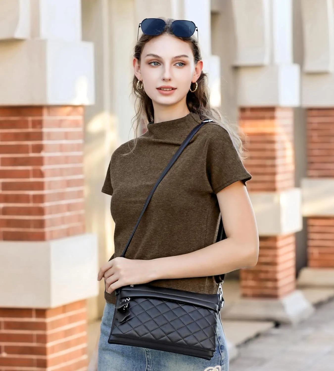 Crossbody Bags for Women Handbags, PU leather satchel Shoulder Bag Tote Bag Clutch Purse (Khaki)