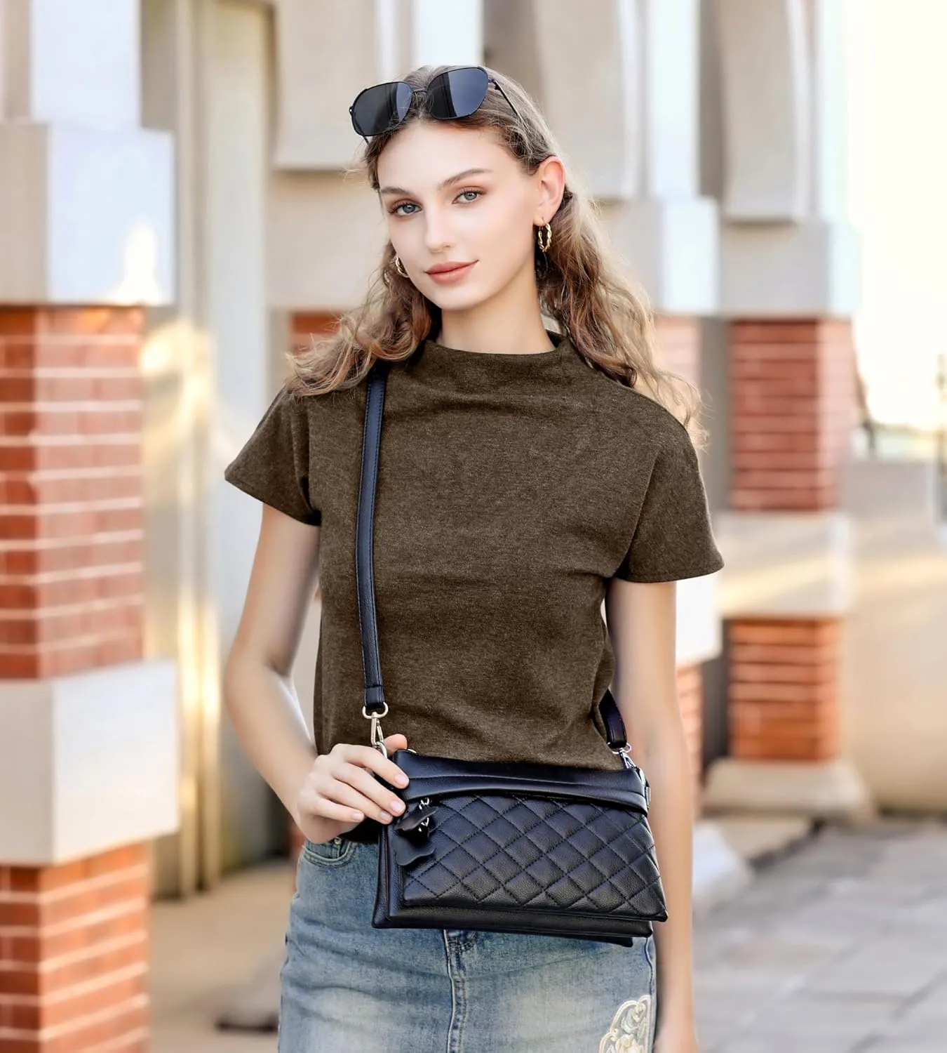 Crossbody Bags for Women Handbags, PU leather satchel Shoulder Bag Tote Bag Clutch Purse (Khaki)