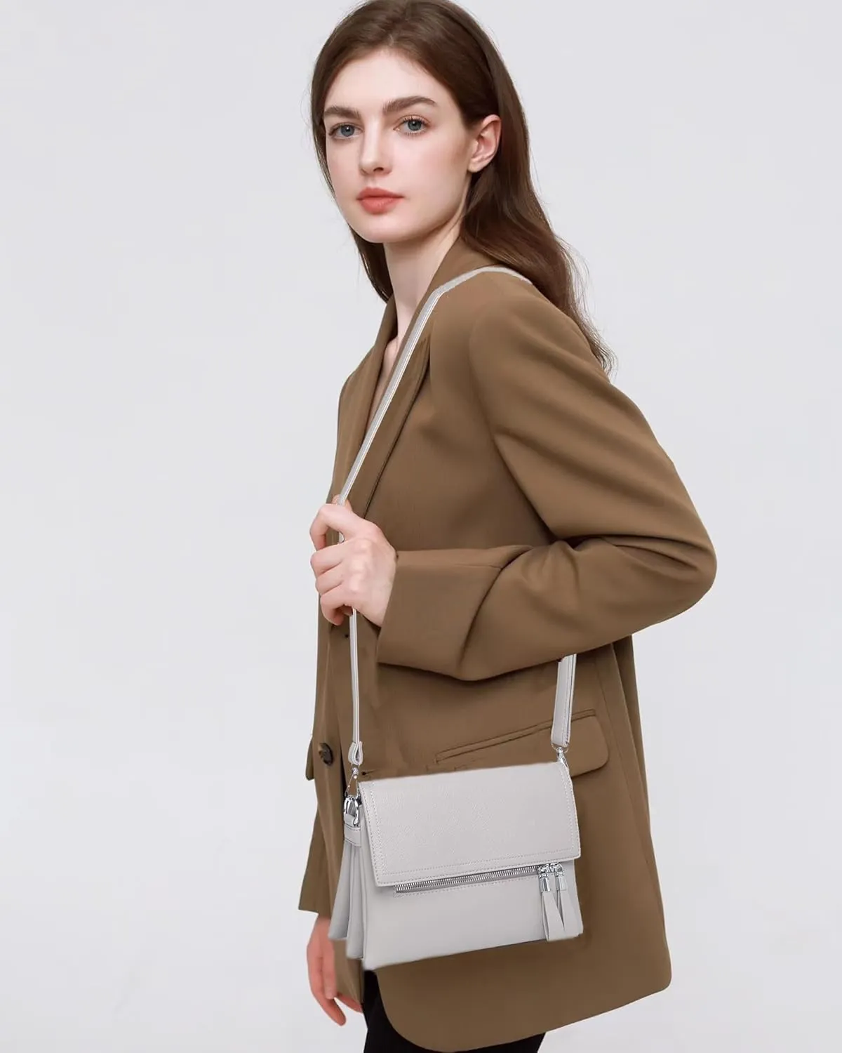 Crossbody Bags for Women - PU Leather Tote Shoulder Camera Clutch with Adjustable Strap (Beige)