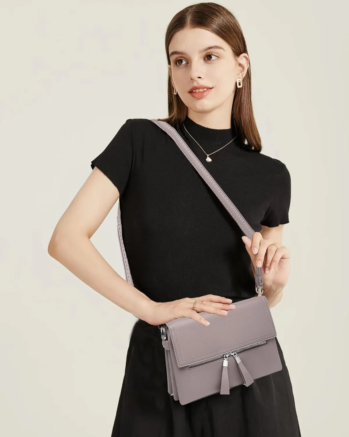 Crossbody Bags for Women - PU Leather Tote Shoulder Camera Clutch with Adjustable Strap (Beige)