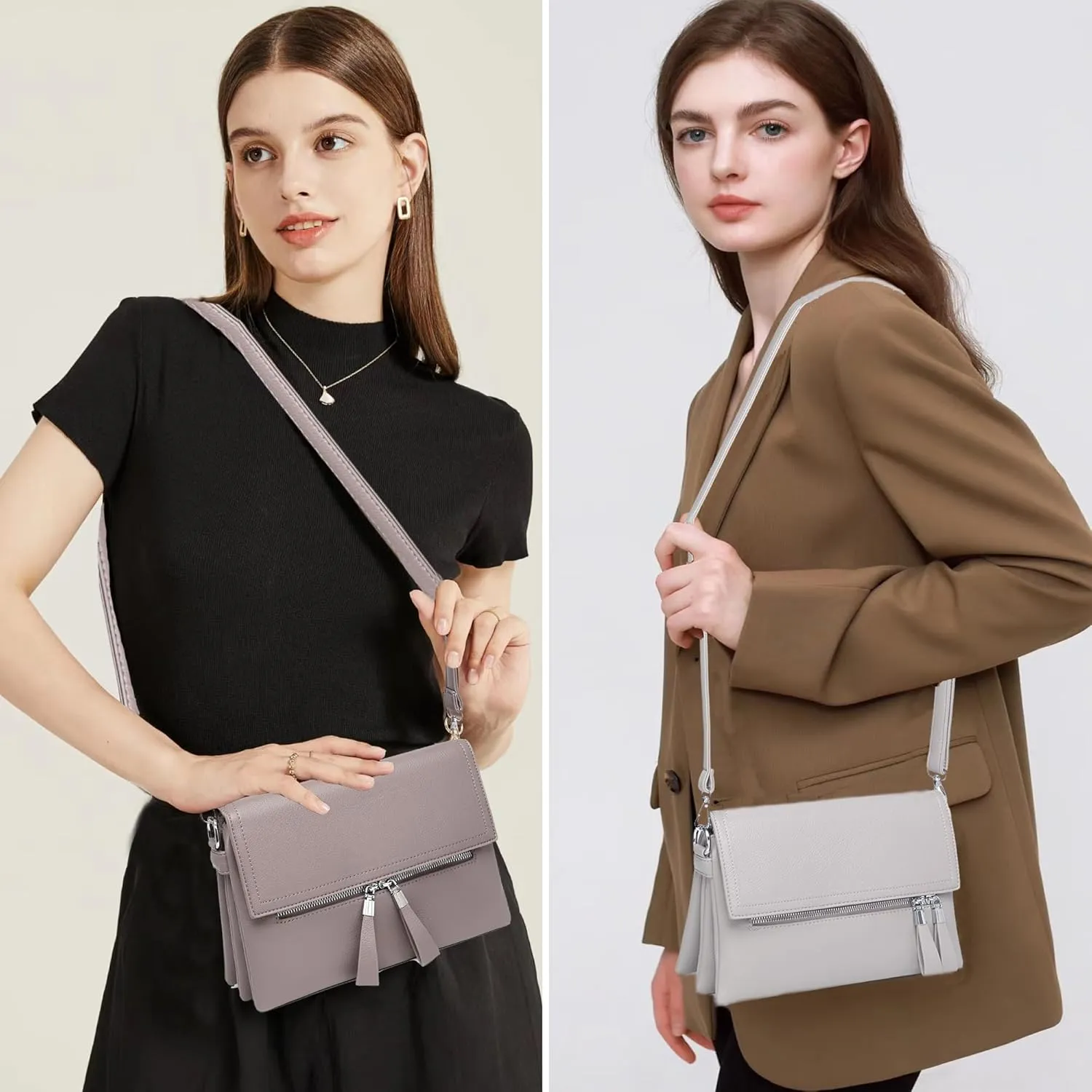 Crossbody Bags for Women - PU Leather Tote Shoulder Camera Clutch with Adjustable Strap (Beige)