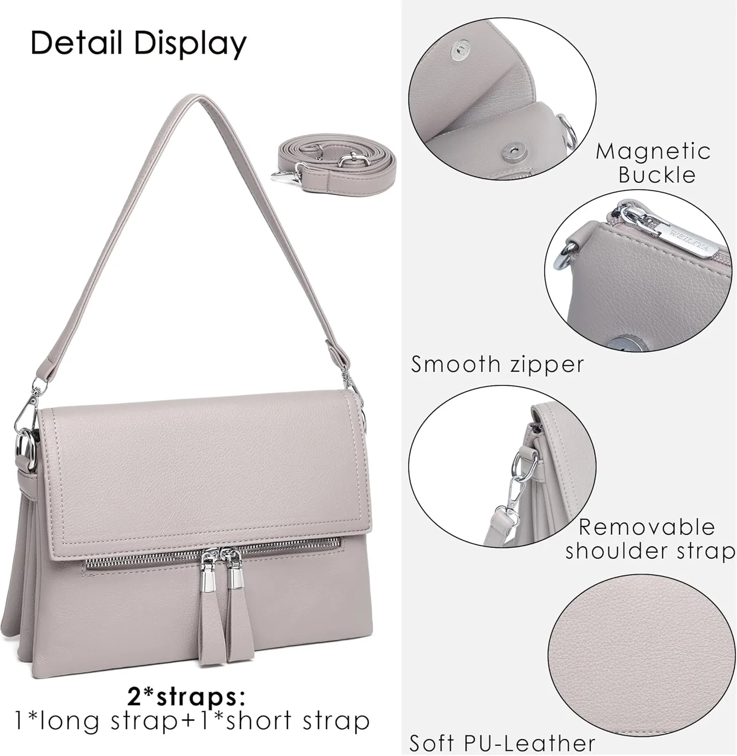 Crossbody Bags for Women - PU Leather Tote Shoulder Camera Clutch with Adjustable Strap (Beige)