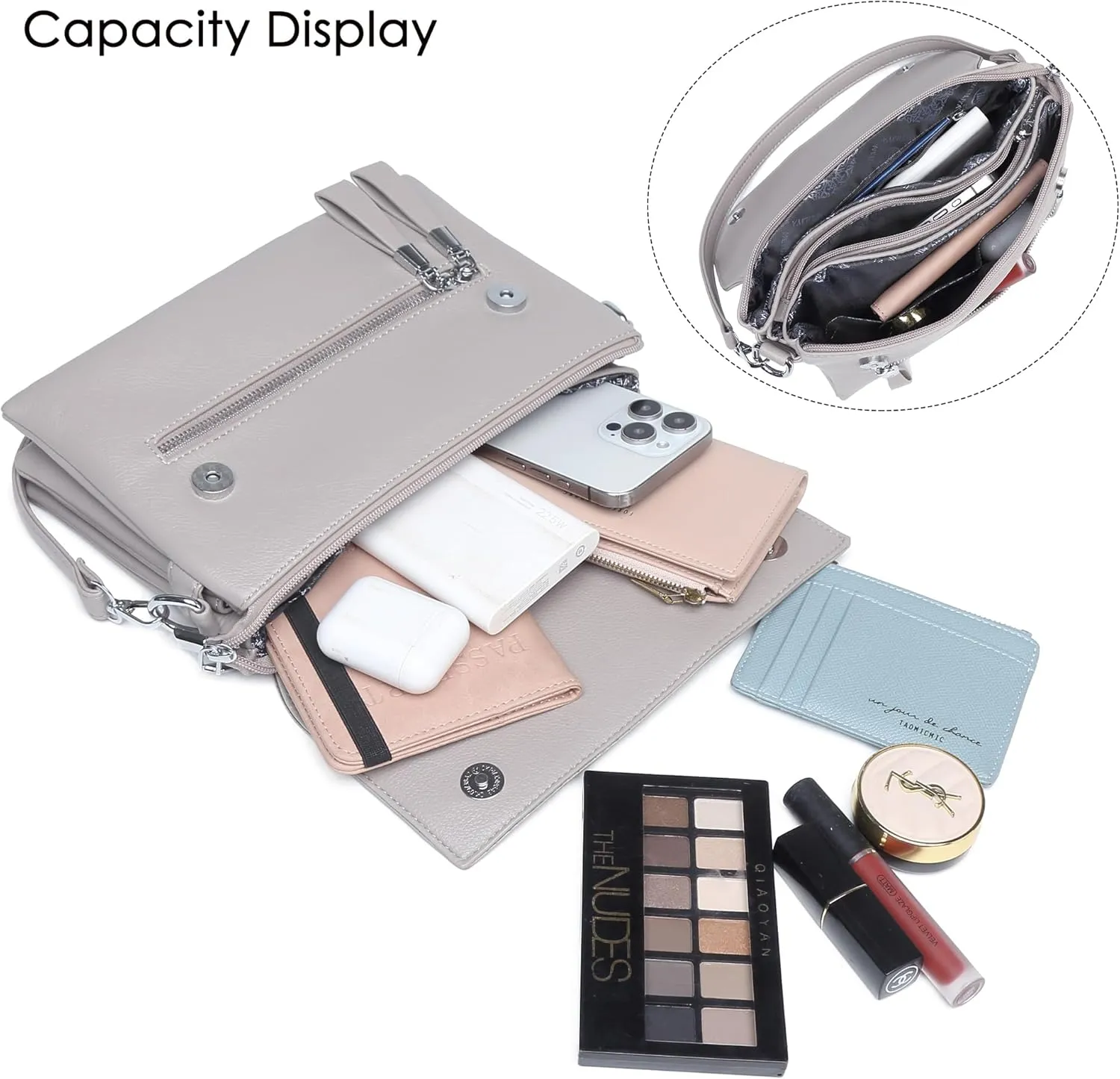 Crossbody Bags for Women - PU Leather Tote Shoulder Camera Clutch with Adjustable Strap (Beige)