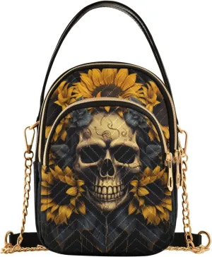 Crossbody Bags for Women Sunflower Smile Skull Women's Crossbody Handbags Leather Purses Shoulder bag