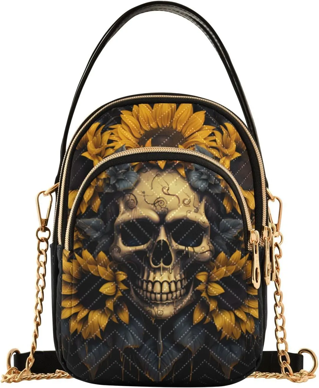 Crossbody Bags for Women Sunflower Smile Skull Women's Crossbody Handbags Leather Purses Shoulder bag