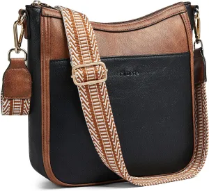 Crossbody Bags for Women Vegan Leather Hobo Purses Travel Shoulder Handbags with Detachable Wide Guitar Strap
