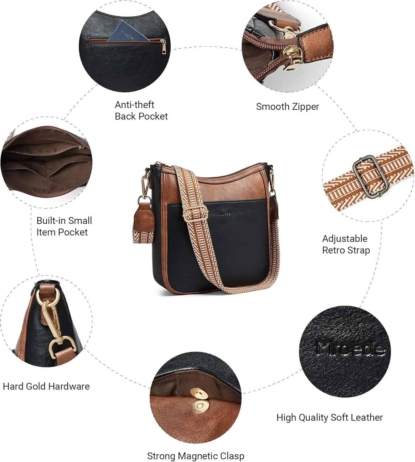 Crossbody Bags for Women Vegan Leather Hobo Purses Travel Shoulder Handbags with Detachable Wide Guitar Strap