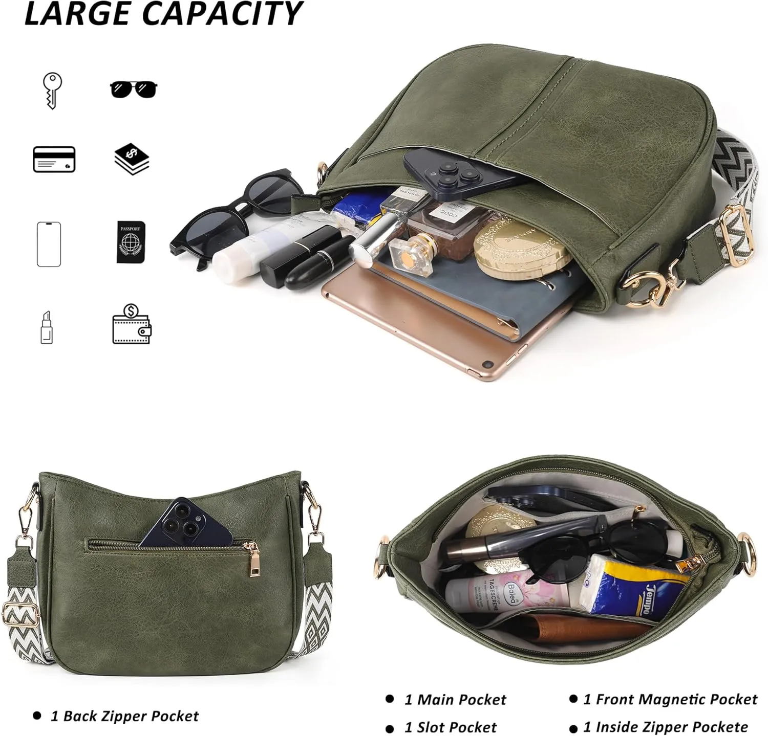 Crossbody Bags for Women Vegan Leather Purses for Women Hobo Bag Shoulder Bag Handbags for Shopping Work