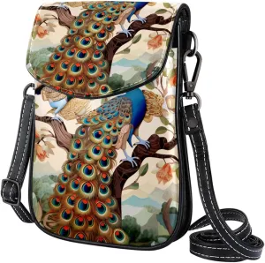Crossbody Bags for Women,Crossbody Bag Men,Small Sling Bag,Forest Tree Couple Peacock,Crossbody Purse