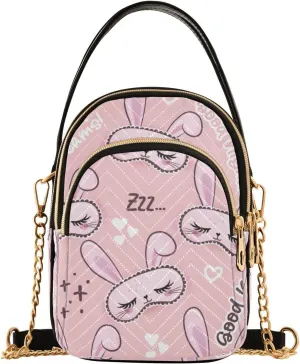 Crossbody Handbags Sling Bags Sleeping Bunny Sweat Dreams Phone Bag for Women Cross Body Purse Fanny Pack with Leather Handheld and Golden Chain for Traveling Daily