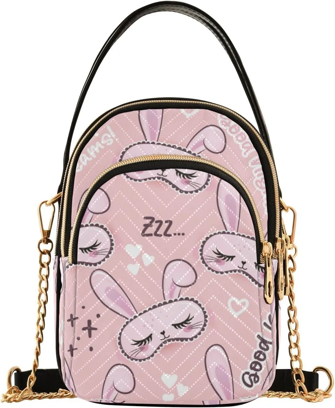Crossbody Handbags Sling Bags Sleeping Bunny Sweat Dreams Phone Bag for Women Cross Body Purse Fanny Pack with Leather Handheld and Golden Chain for Traveling Daily