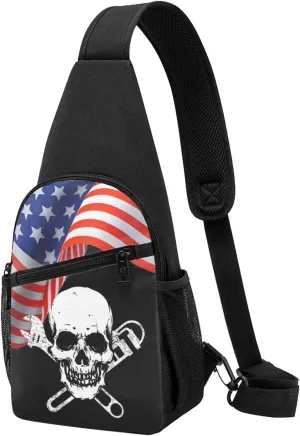 Crossbody Shoulder Chest Bag Funny Plumber Pipe-Fitter Wrench Skull Fashion One-Shoulder