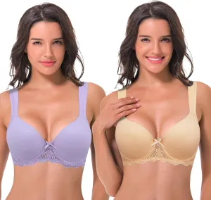 Curve Muse Women's Lightly Padded Underwire Lace Bra with Padded Shoulder Straps
