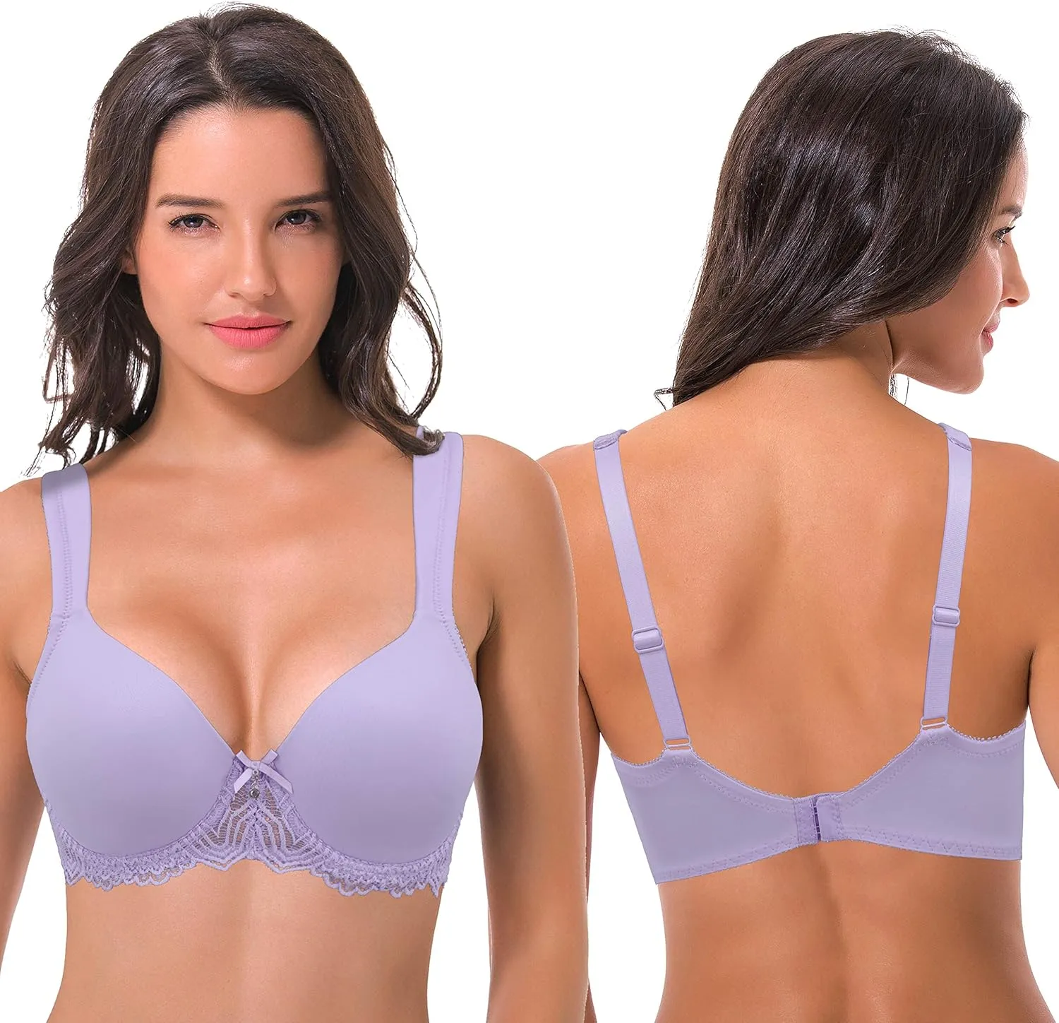 Curve Muse Women's Lightly Padded Underwire Lace Bra with Padded Shoulder Straps